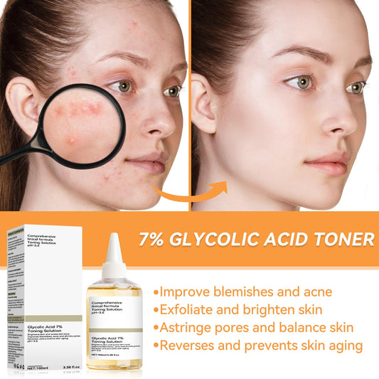 Ácido glicólico 7% Toning Resurfacing Solution, ácido glicólico, adequado para todos os tipos de pele