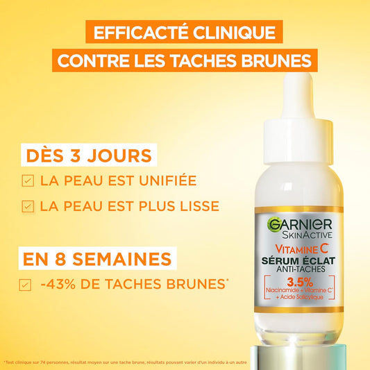 Pack Garnier Sérum Antimanchas 4% de Vitamina C, Niacinamida, Ácido Salicílico y Melasyl™.+ Garnier Vitamina C Fluido Antimanchas Anti-UV Diario Efeito Glow FPS50+,40 ml