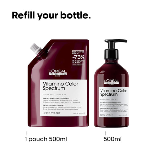 L'Oréal Professionnel, Shampoo Profissional Sem Sulfato, Para Cabelos Coloridos, Cor Brilhante e de Longa Duração, Fixa a Cor por Até 100 Dias, Espectro de Cores Vitaminado, Série Expert, Refil, 500ml