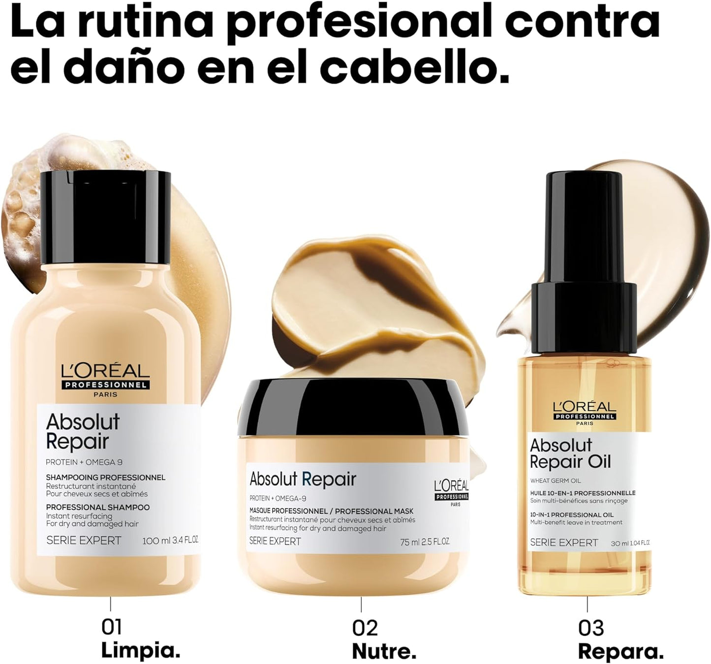 L'Oréal Professionnel óleo nutritivo Leave-In para cabelos secos e danificados, para reestruturação imediata, Absolut Repair 10 em 1, 30 ml