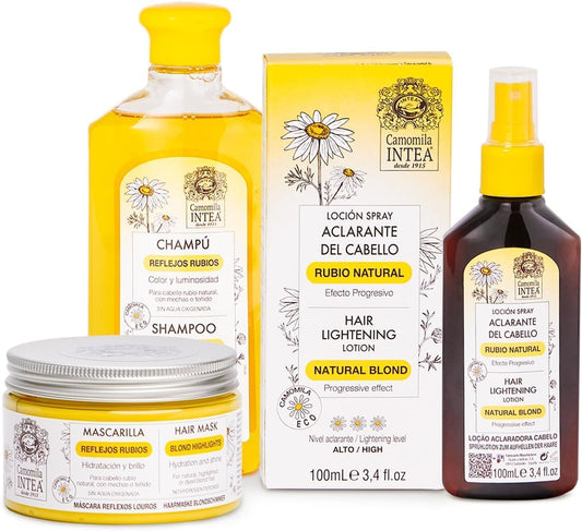 Camomila Intea - Tratamento clareador capilar - Loção Clareadora Natural Loira 100 ml + Shampoo para Mechas Loiras 250 ml + Máscara para Mechas Loiras 250 ml