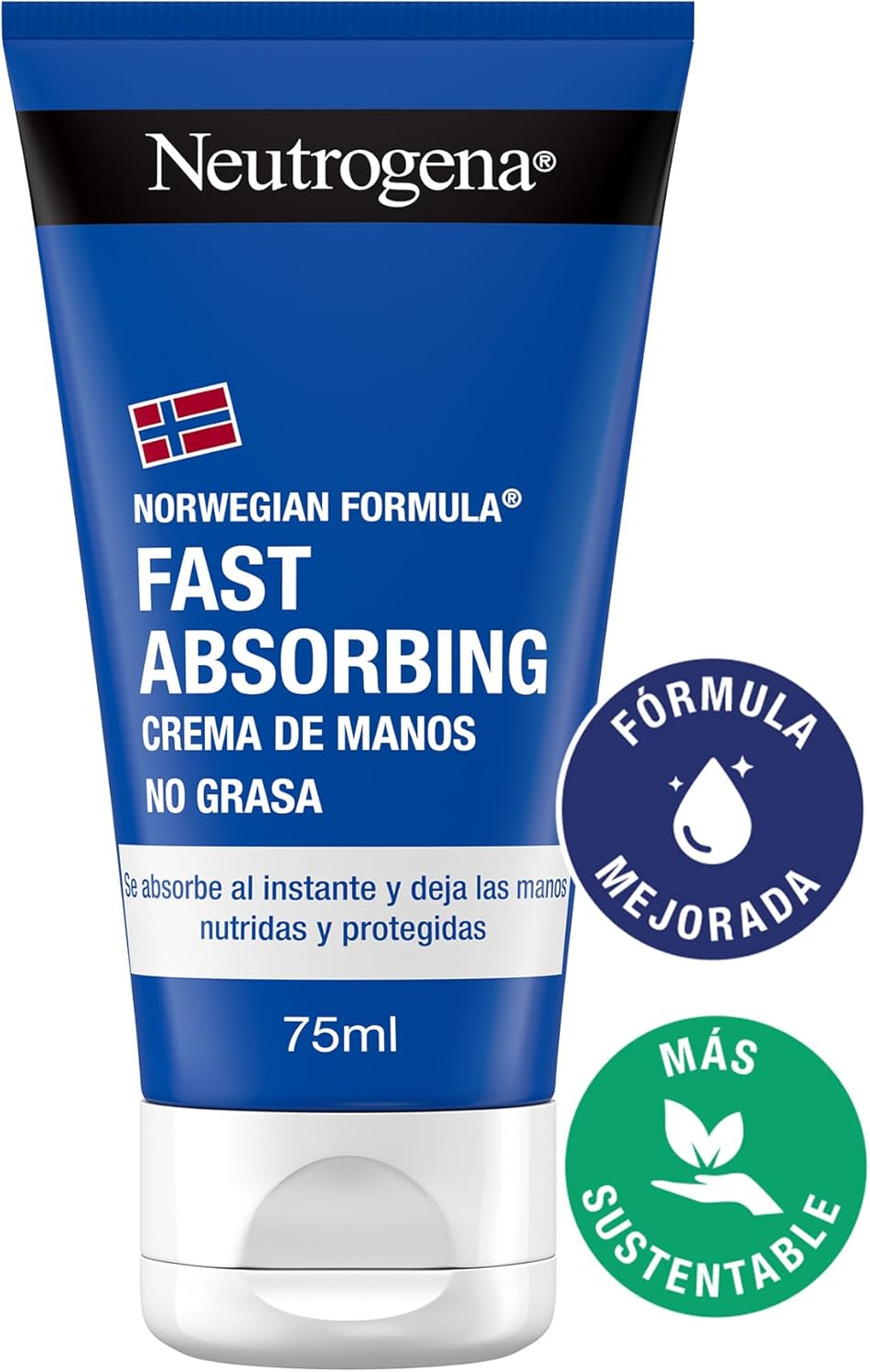 Creme para mãos Neutrogena Norwegian Formula Fast Absorbing em embalagem de 2 x 75 ml, ideal para mãos secas