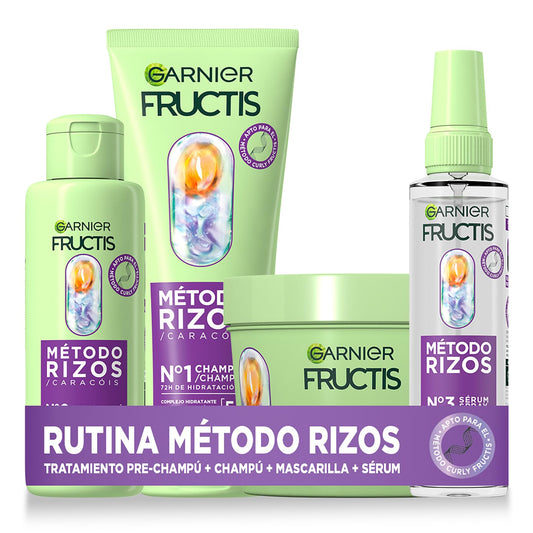 Garnier Fructis Método de caracóis com tratamento pré champô, champô, spray e máscara, fórmula vegana, 2 x 200 ml + 150 ml + 370 ml