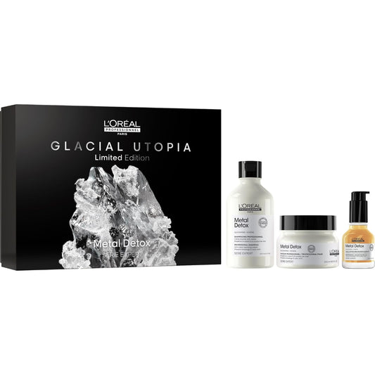 L'Oreal Professionnel peito trio, rotina para cabelo danificado ou tingido, metal Detox