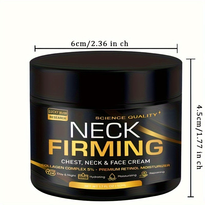 Creme firmador pescoço e rosto Lucky Musn, hidratante com colágeno e retinol para pele jovem. 150ml com embalagem elegante.
