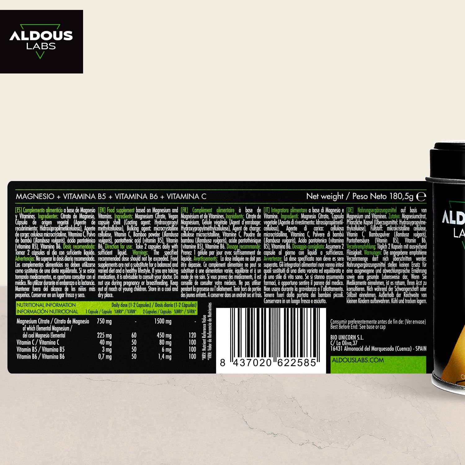 200 cápsulas de magnésio com vitamina C, B6 e B5, alta biodisponibilidade, para músculos e articulações.