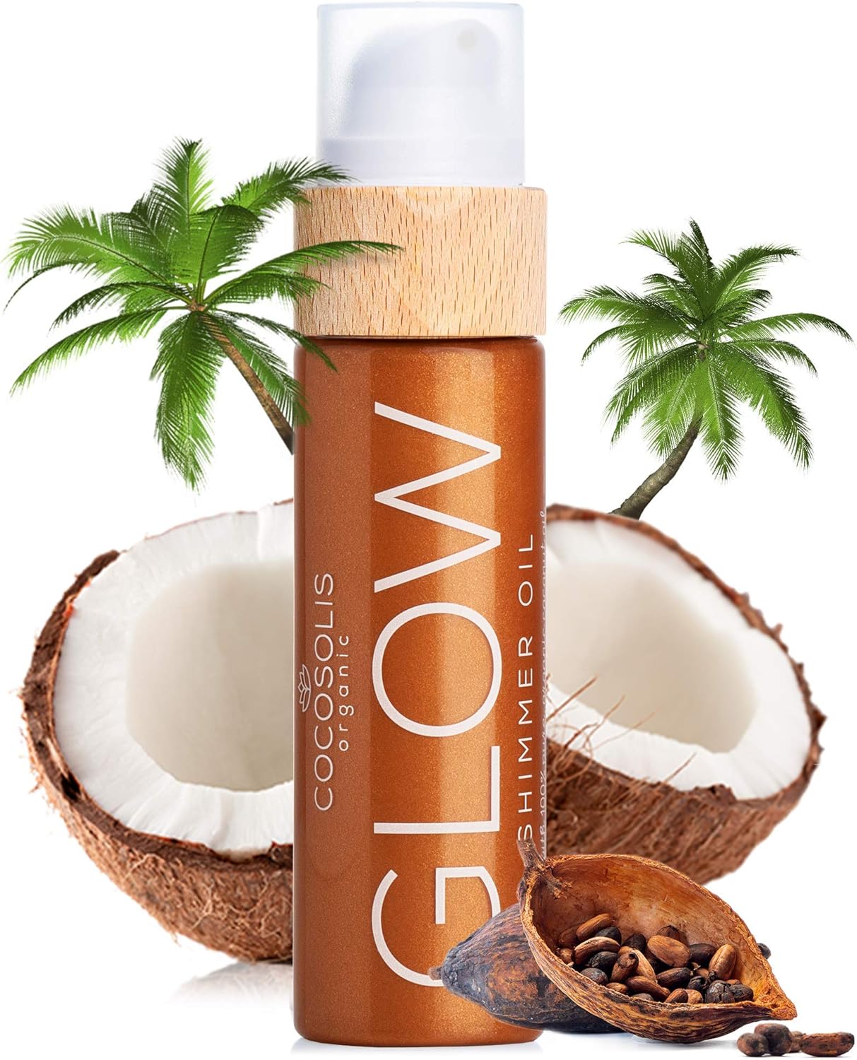 COCOSOLIS Glow Aceite Brillante - Hidratante Bio Oil - Brilho Bronzeador para Rosto e Corpo - Nova Fragrância de Biscoito (110 ml)