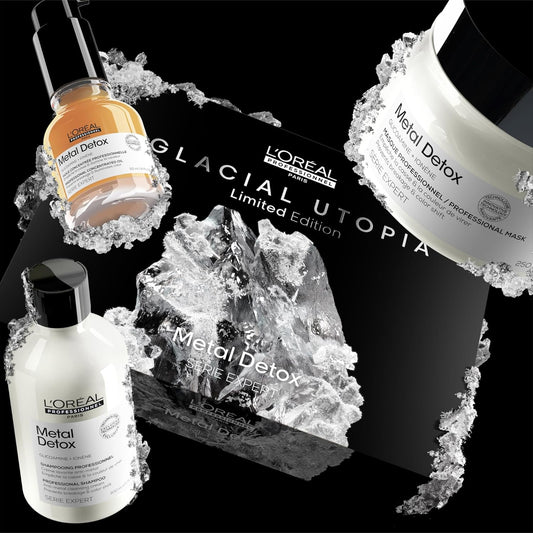 L'Oreal Professionnel peito trio, rotina para cabelo danificado ou tingido, metal Detox