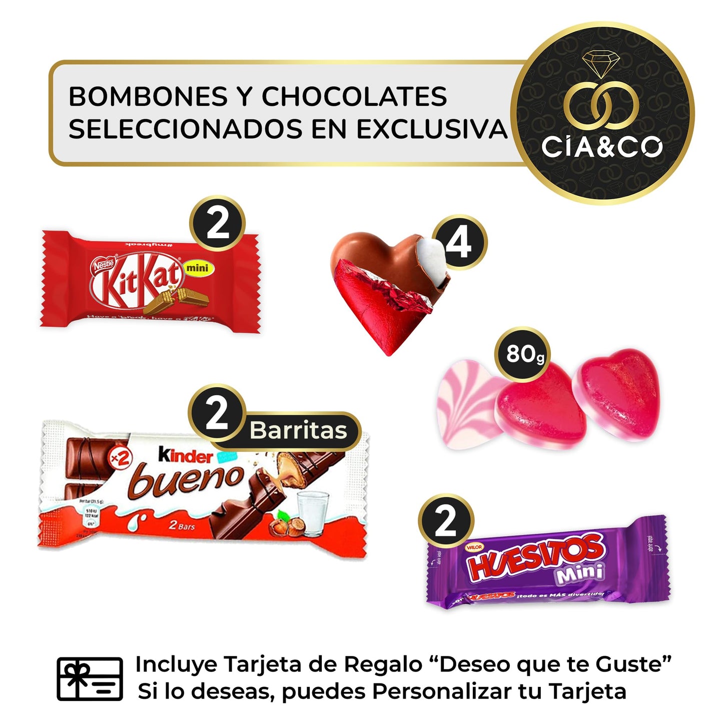 Caixa de presente original com 17 chocolates Kinder Bueno, cartões Kinder, Twix, Mars, Kit Kat, Huesitos, biscoito Lotus Biscoff e muito mais