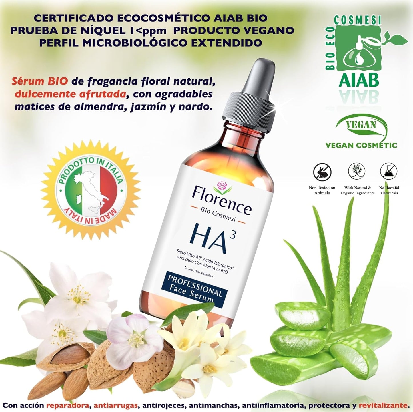 Bio Serum Facial com Ácido Hialuronico Puro Triplo Florence