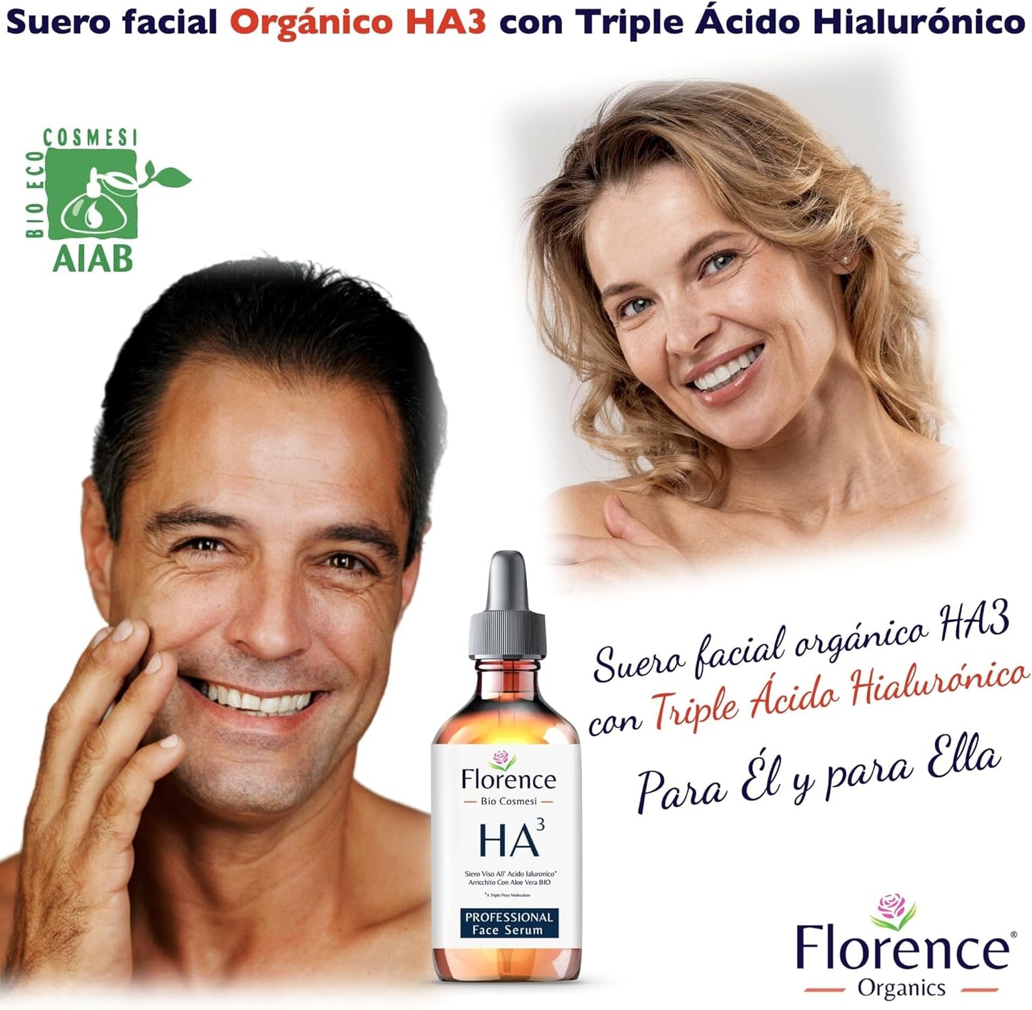Bio Serum Facial com Ácido Hialuronico Puro Triplo Florence