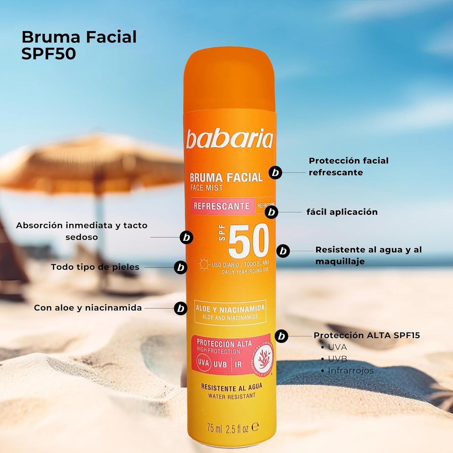 Babaria - Spray Facial Protetor Solar 50