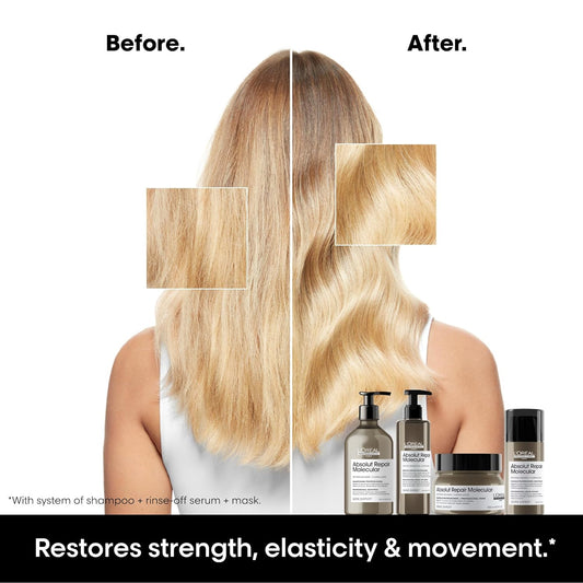 L'Oréal Professionnel, Shampoo Profissional Sem Sulfato, Nutre Profundamente, Repara Danos e Fortalece os Cabelos, para Cabelos Secos e Danificados, Fórmula Patenteada, Absolut Molecular Repair, Refil 500ml