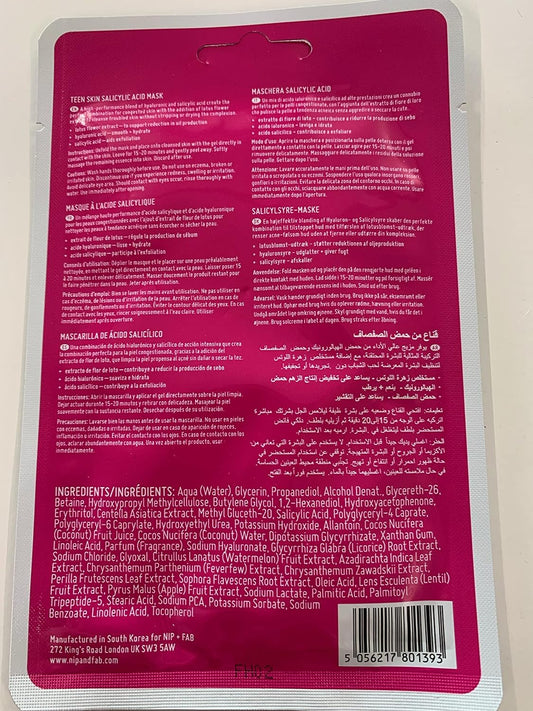 Máscara facial Nip + Fab Salicylic Fix com ácido salicílico, ácido hialurónico, flor de lótus BHA