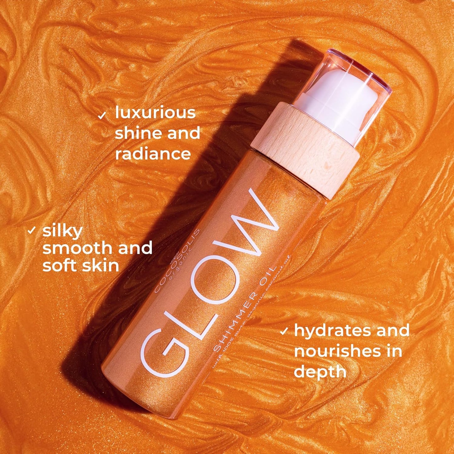 COCOSOLIS Glow Aceite Brillante - Hidratante Bio Oil - Brilho Bronzeador para Rosto e Corpo - Nova Fragrância de Biscoito (110 ml)