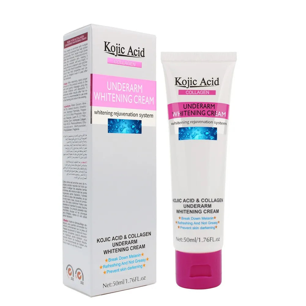 Creme de ácido kojico para axilas em embalagem de 50ml com sistema de rejuvenescimento e clareamento
