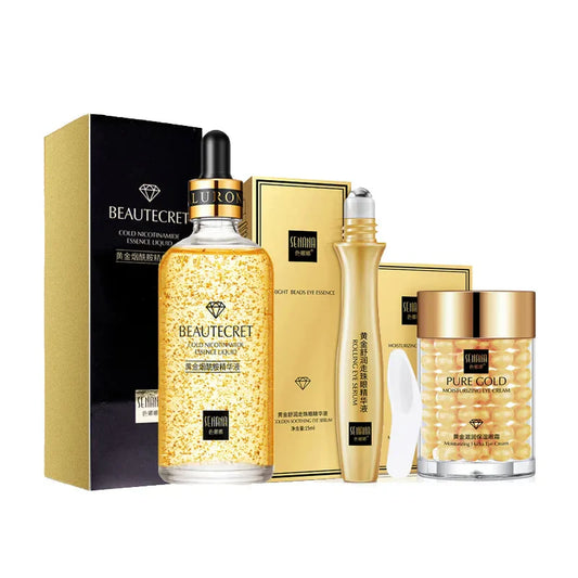 Conjunto de cuidados com a pele com soro facial de niacinamida e creme para os olhos, kit de cuidados com a pele ouro 24K