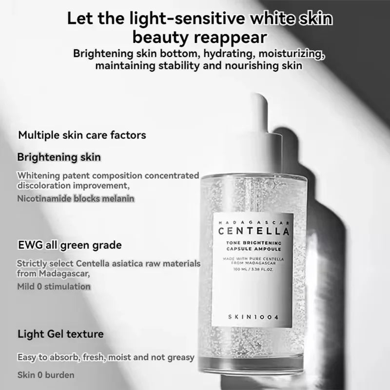 Soro de centella para pele radiante em frasco de 100ml, hidrata e revitaliza a pele, com textura leve e ingredientes naturais.