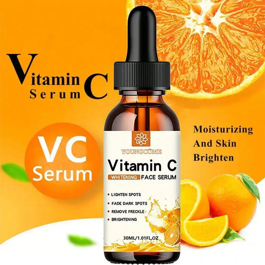 Sérum facial clareador e hidratante vitamina C com ácido hialurônico, remove manchas escuras e proporciona hidratação intensa, frasco de 30ml.