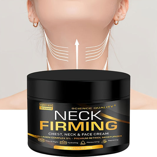 Creme firmador pescoço e rosto Lucky Musn, com colágeno e retinol, para pele hidratada e com aparência rejuvenescida