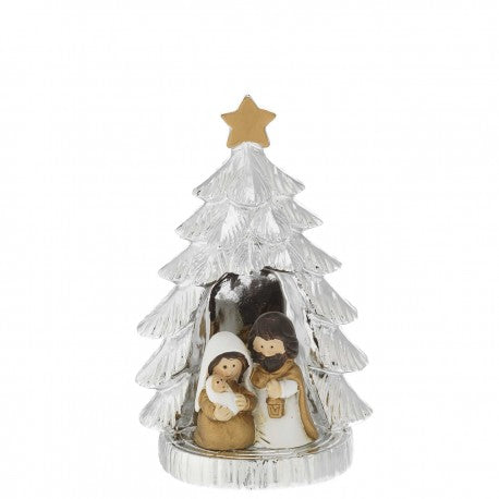 Árbol de Navidad plateado de 10 cm con mini belén de 4 cm