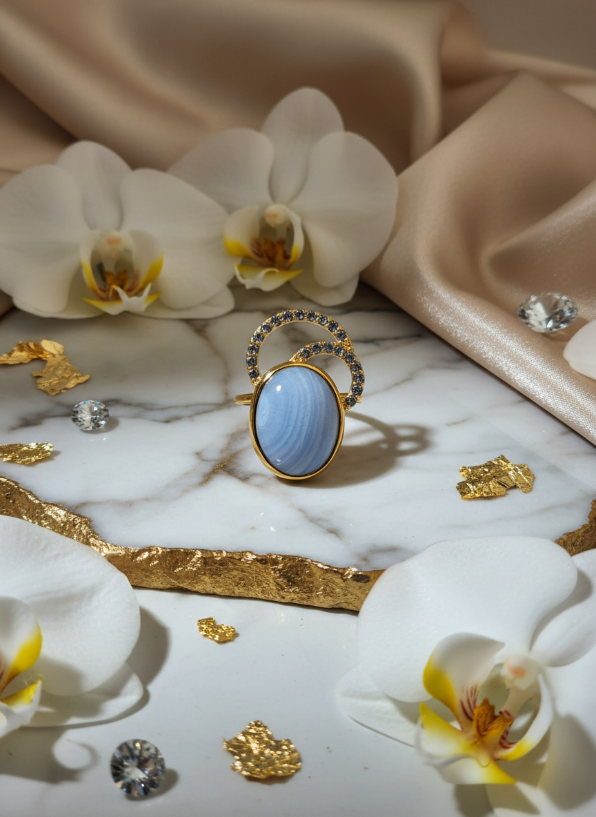 Anel Elite Moon Acquamarina - Luxo Celestial