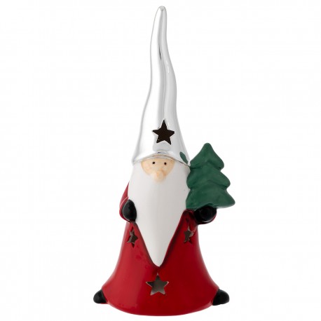 Papá Noel LED bilaminado plateado de 20 cm con sombrero plateado