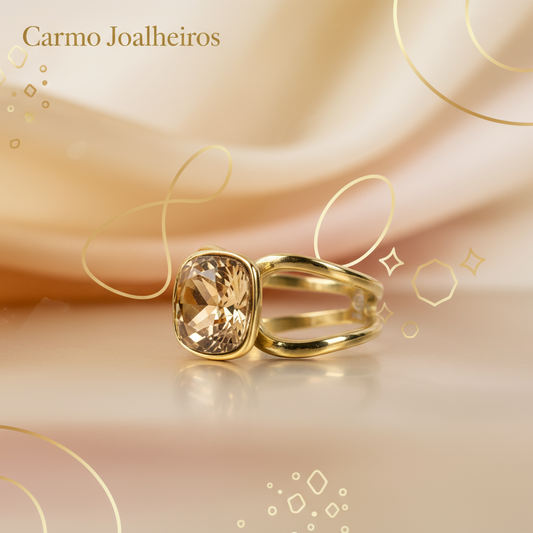 Banner Anel de Aço com Pedra Caramelo Dourado