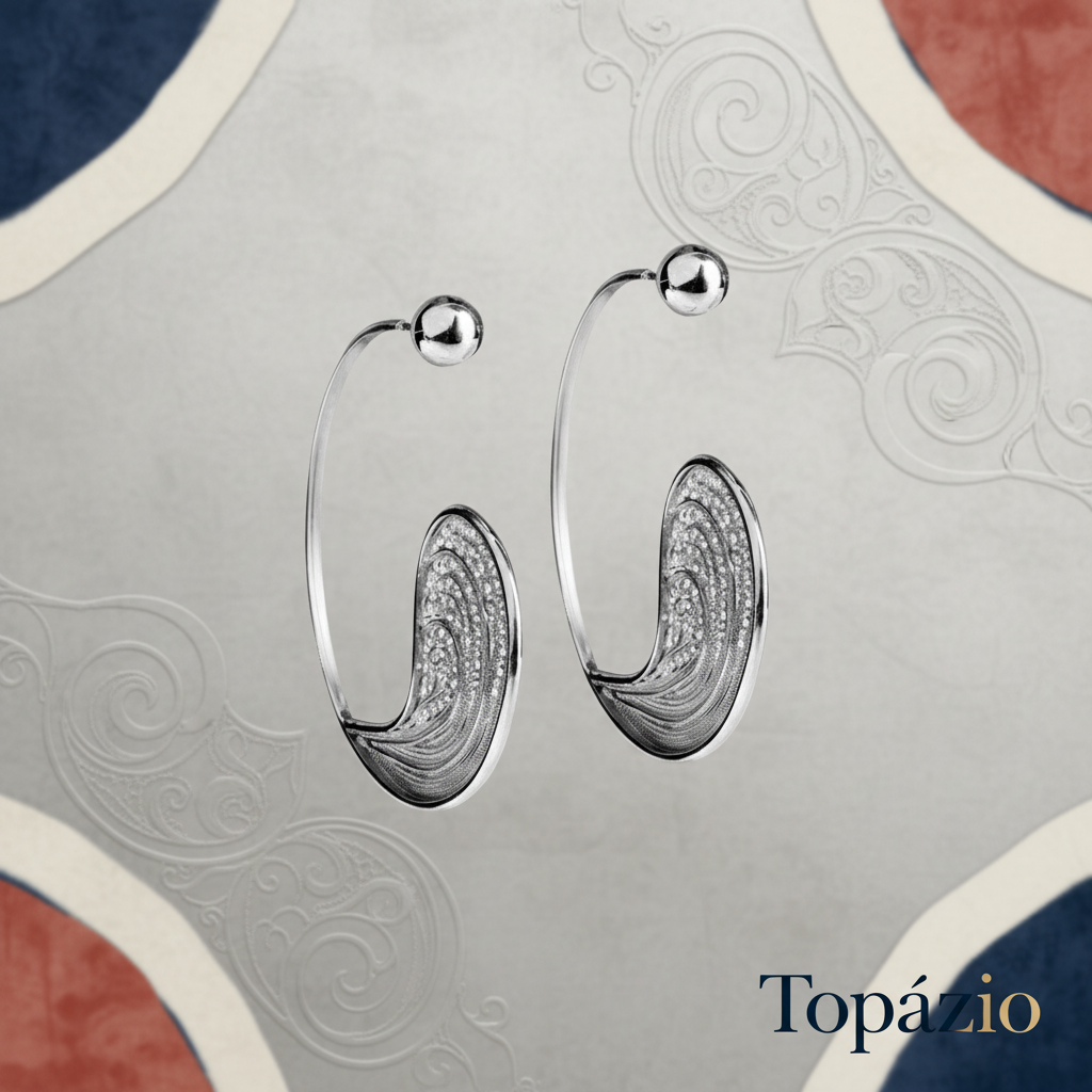 Banner Argolas Filigrana Portuguesa em Prata 925 - Topázio