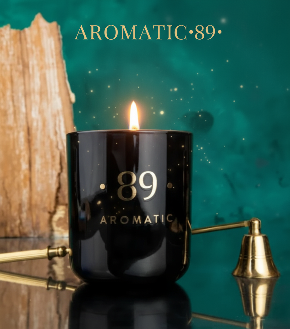 Banner AROMATIC•89• Vela de Cera de Palma em Frasco de Vidro