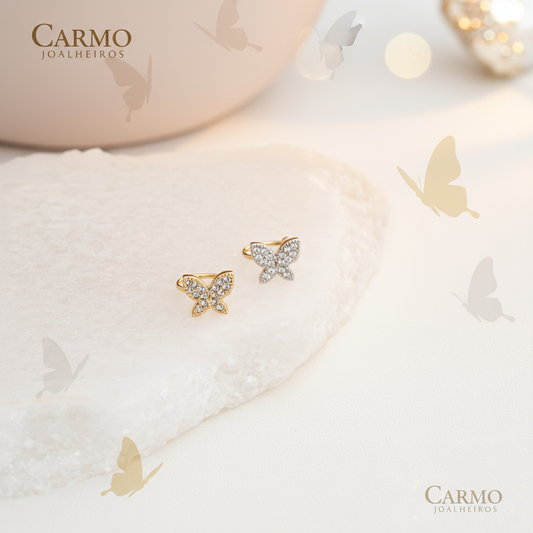 Banner Brincos Ear Cuff Borboleta Aço com Cristais