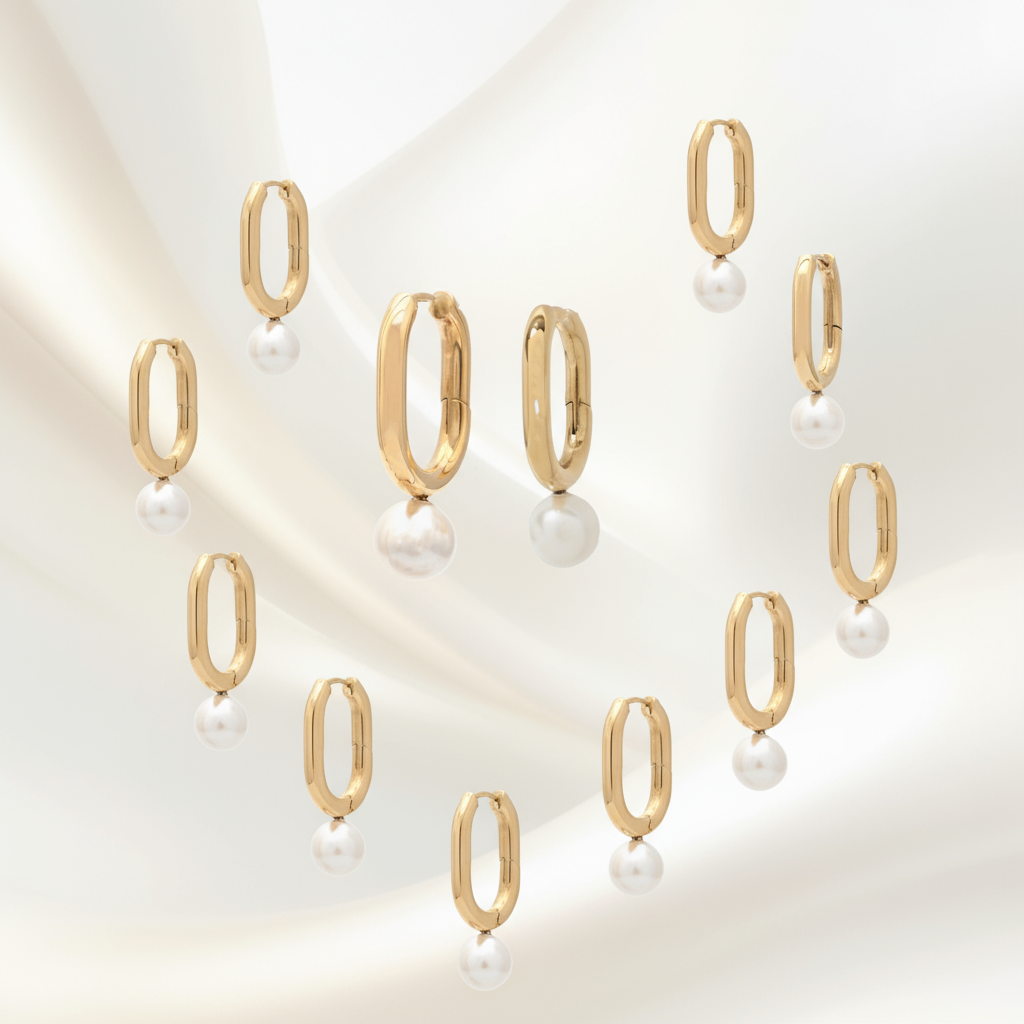 Banner Brincos em aço com pendente de pérola