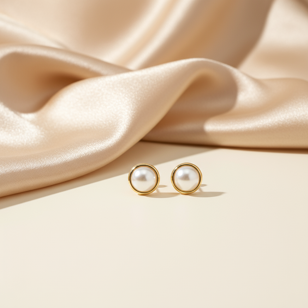 Banner Brincos em aço redondo pérola