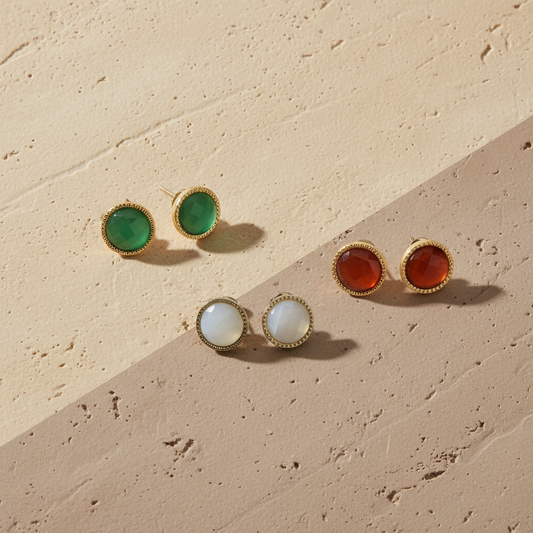 Banner Brincos em aço redondo pedra natural