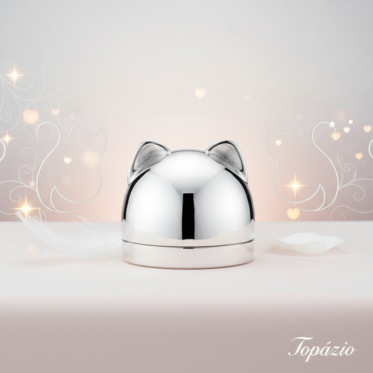 Banner Caixa Lembrança Bebé Gato em Prata - Topázio