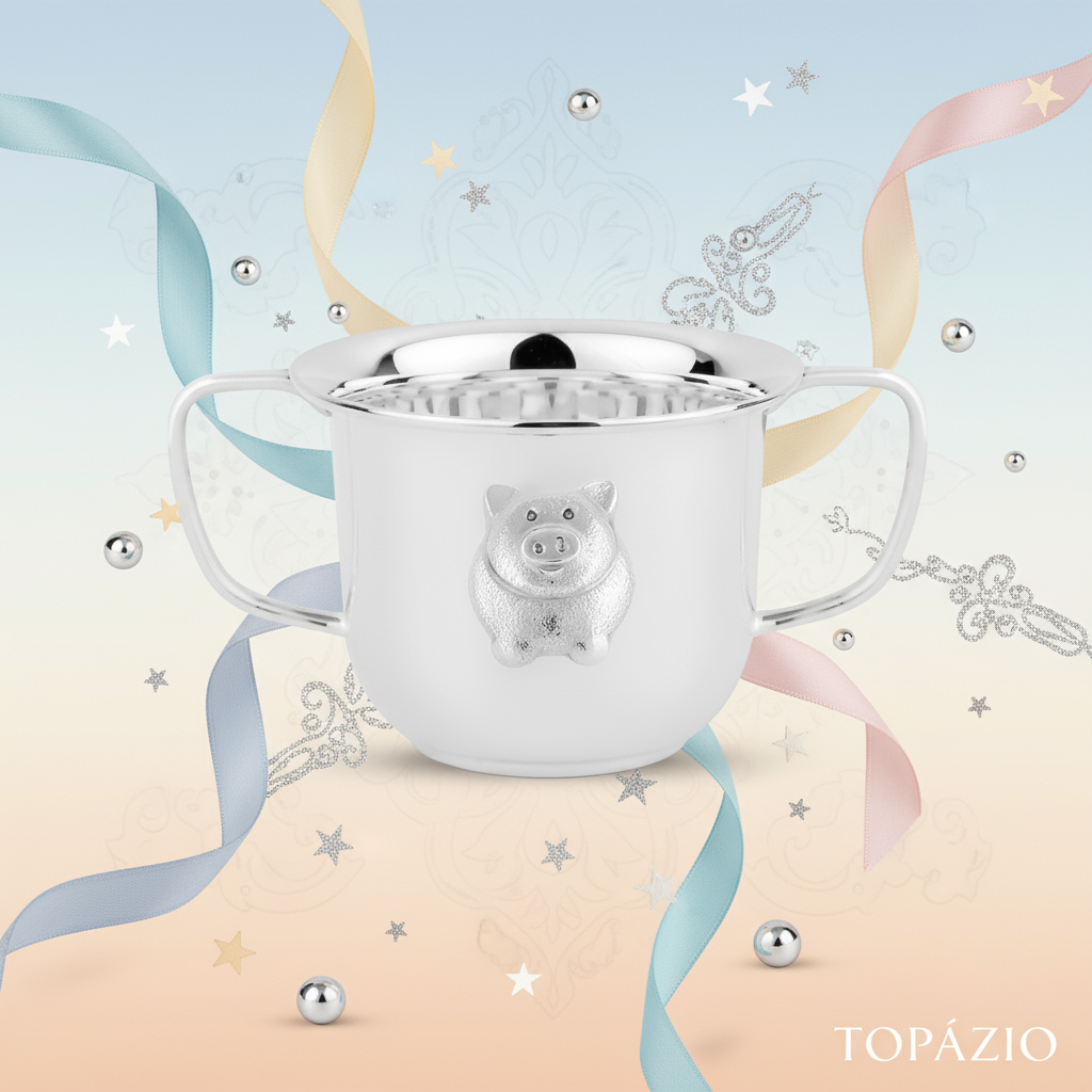 Banner Caneca Porquinho Prata 2 Alças - Versão Infantil