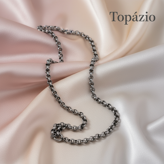 Banner Carmo Joalheiros - Corrente Prata Oxidada Elo Redondo