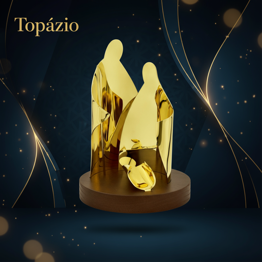 Banner Carmo Joalheiros presépio dourado grande em metal elegante