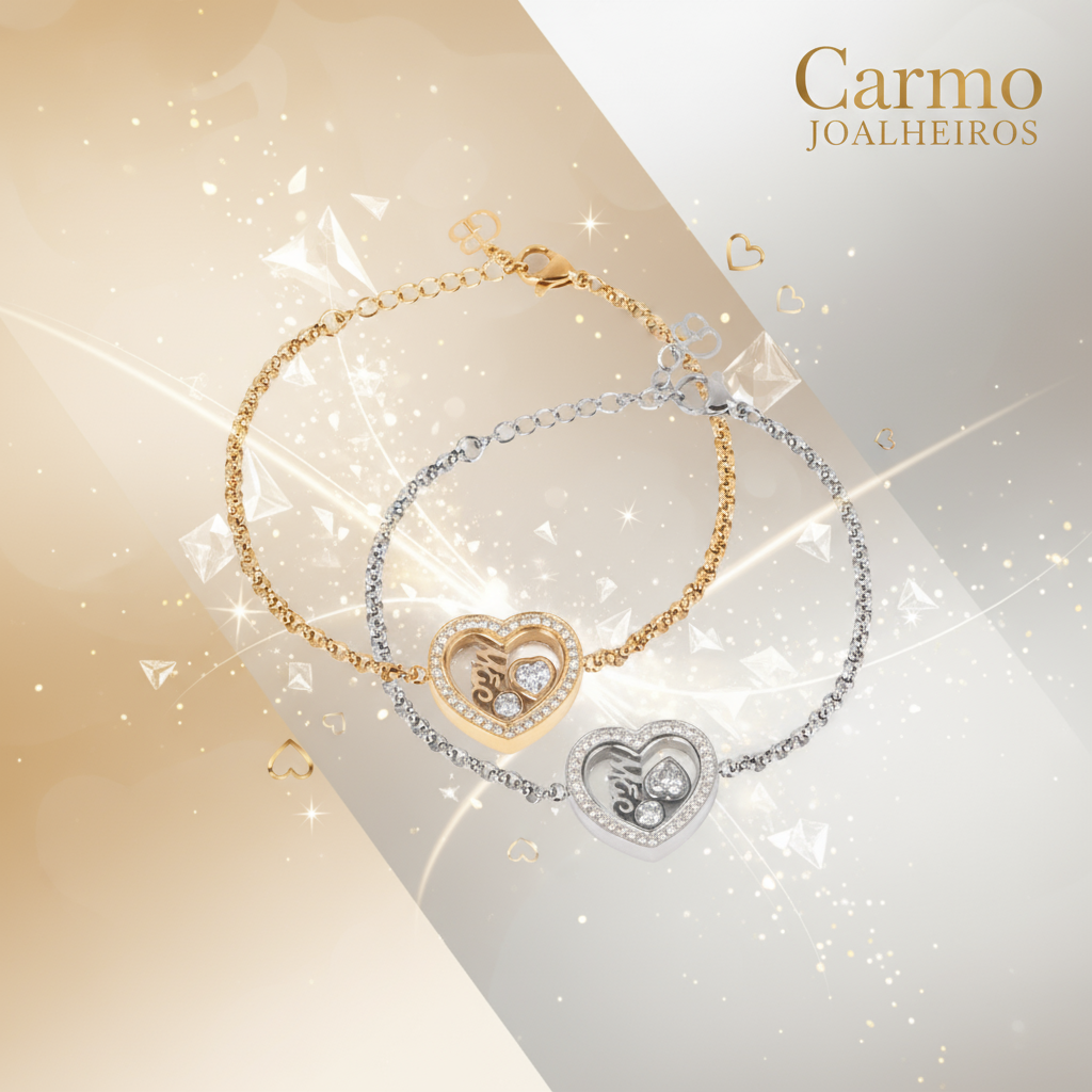 Banner Colar Coração Dourado - Pulseira de Aço Mãe