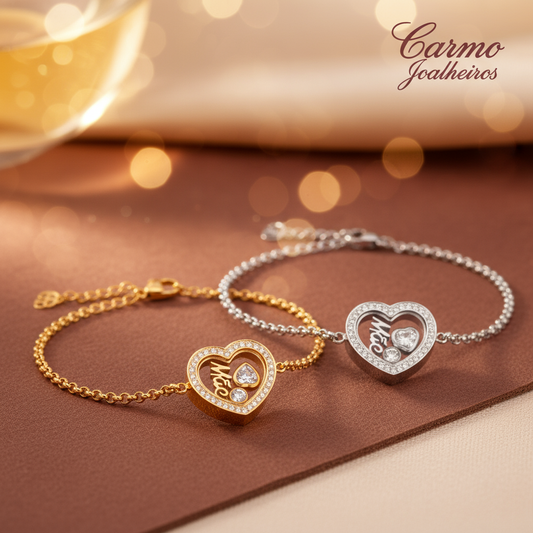 Banner Colar Coração Dourado - Pulseira de Aço Mãe