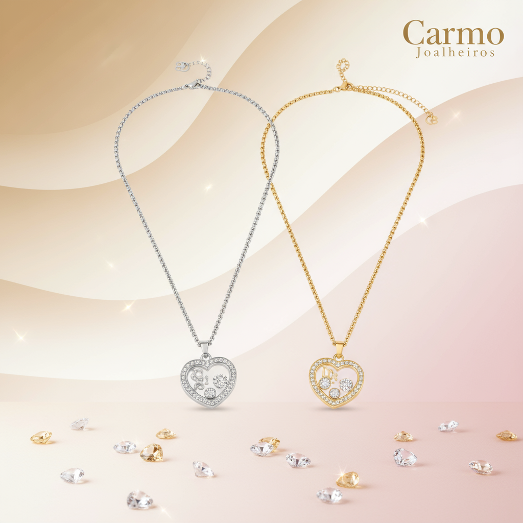 Banner Colar de Aço para Mãe - Coração Cristais