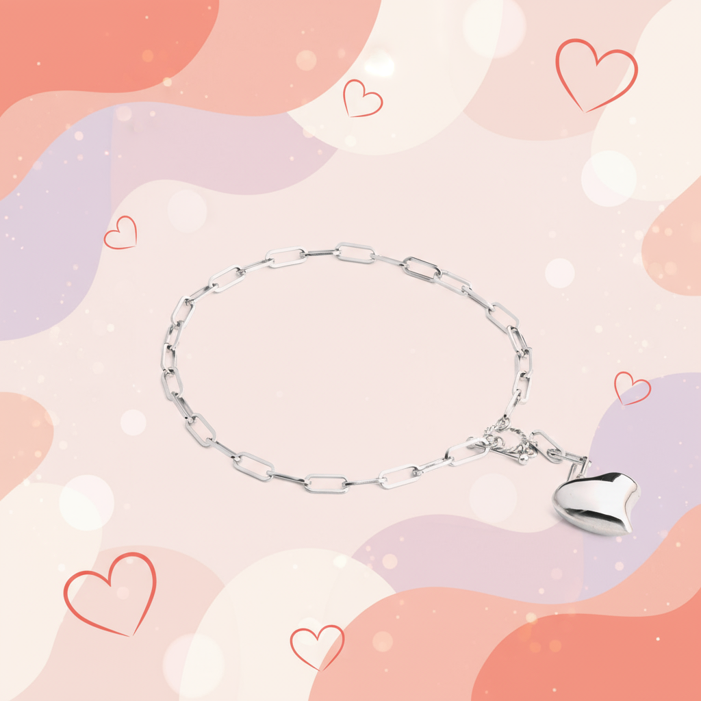 Banner Colar em aço com elos e coração cheio