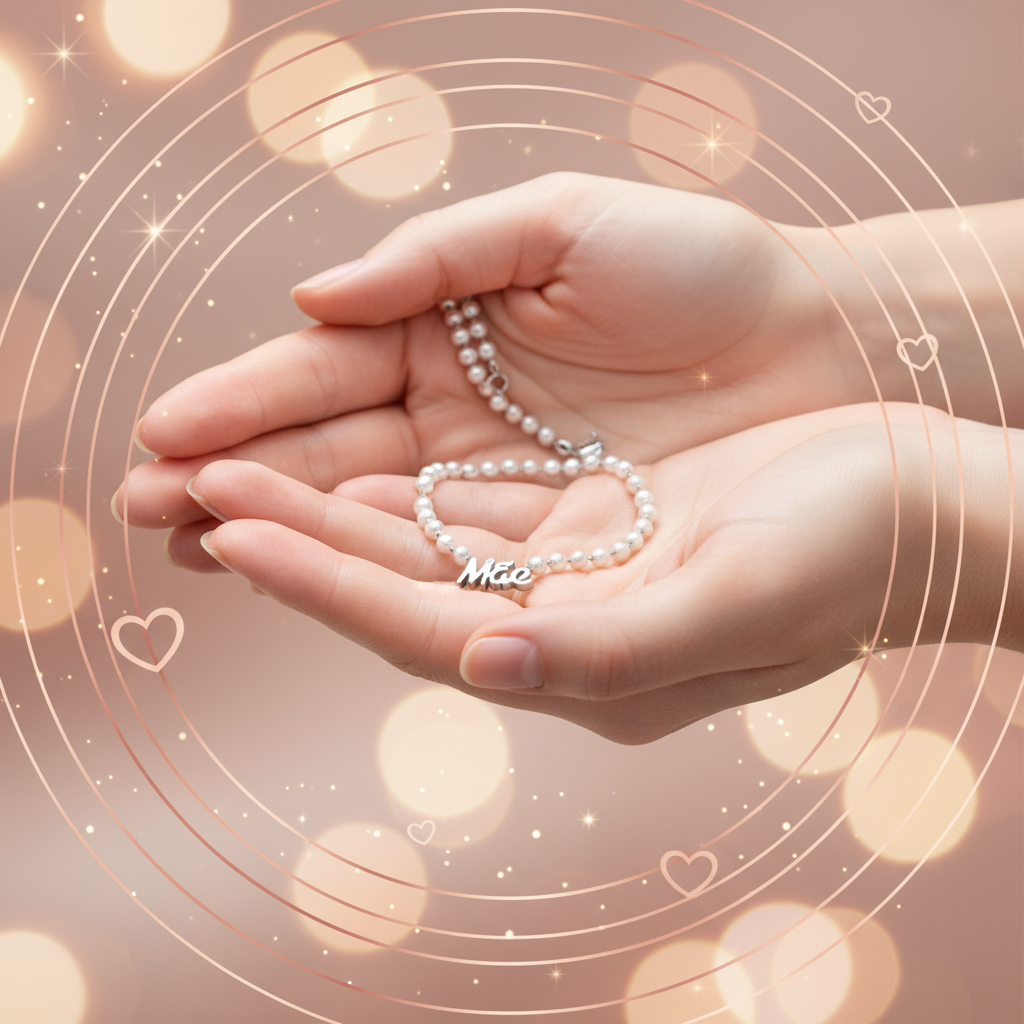 Banner Colar em aço com pérolas - MÃE