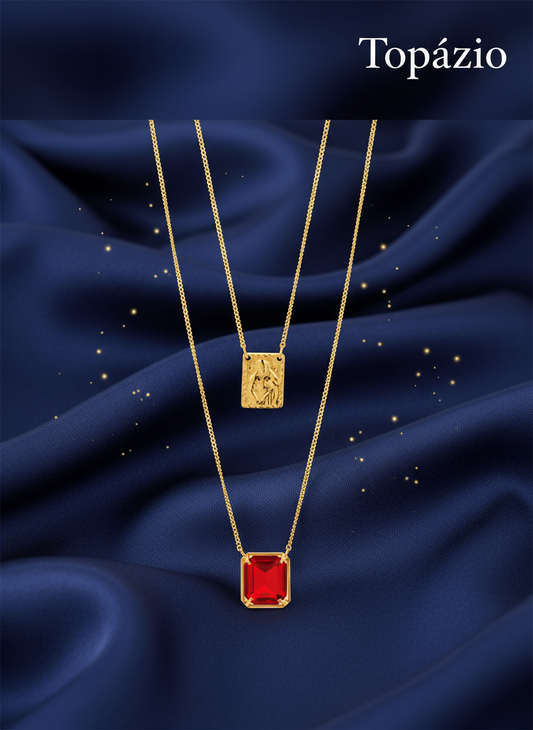 Banner Colar Escapulário com Pedra Colorida - Opção 1 - Topázio