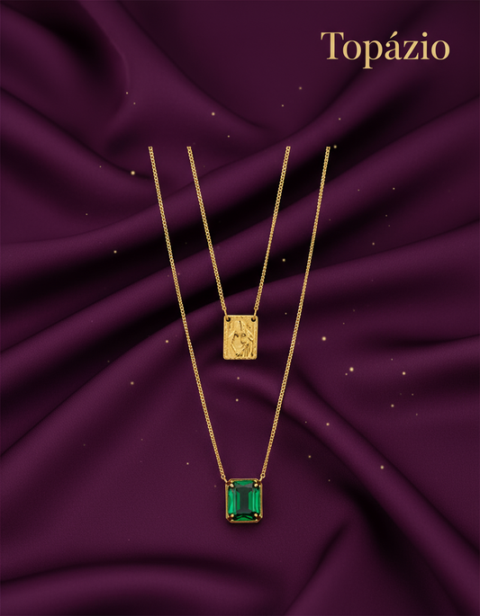 Banner Colar Escapulário com Pedra Colorida - Opção 3 - Topázio