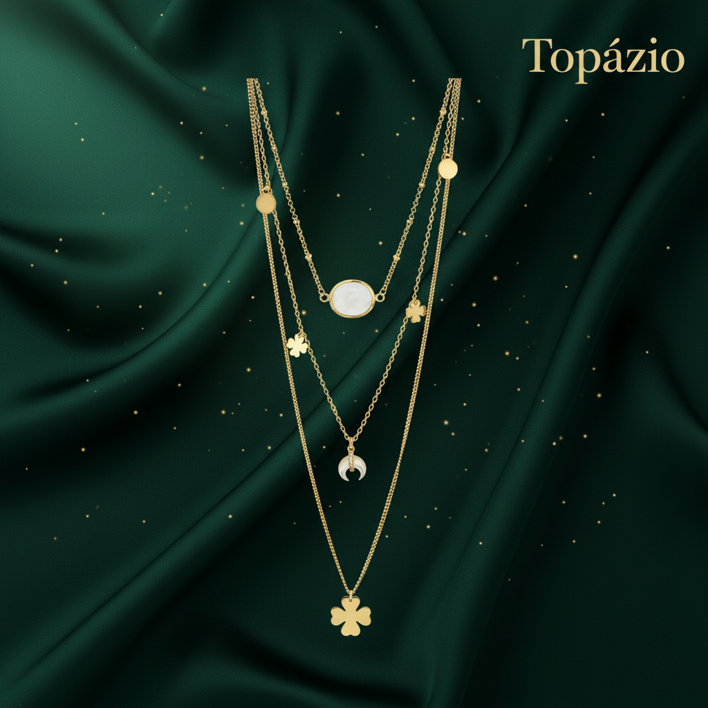 Banner Colar Triplo Trevo - Dourado - Topázio