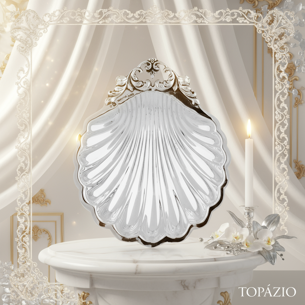 Banner Concha Batismo Prata Luxo Bless Grande