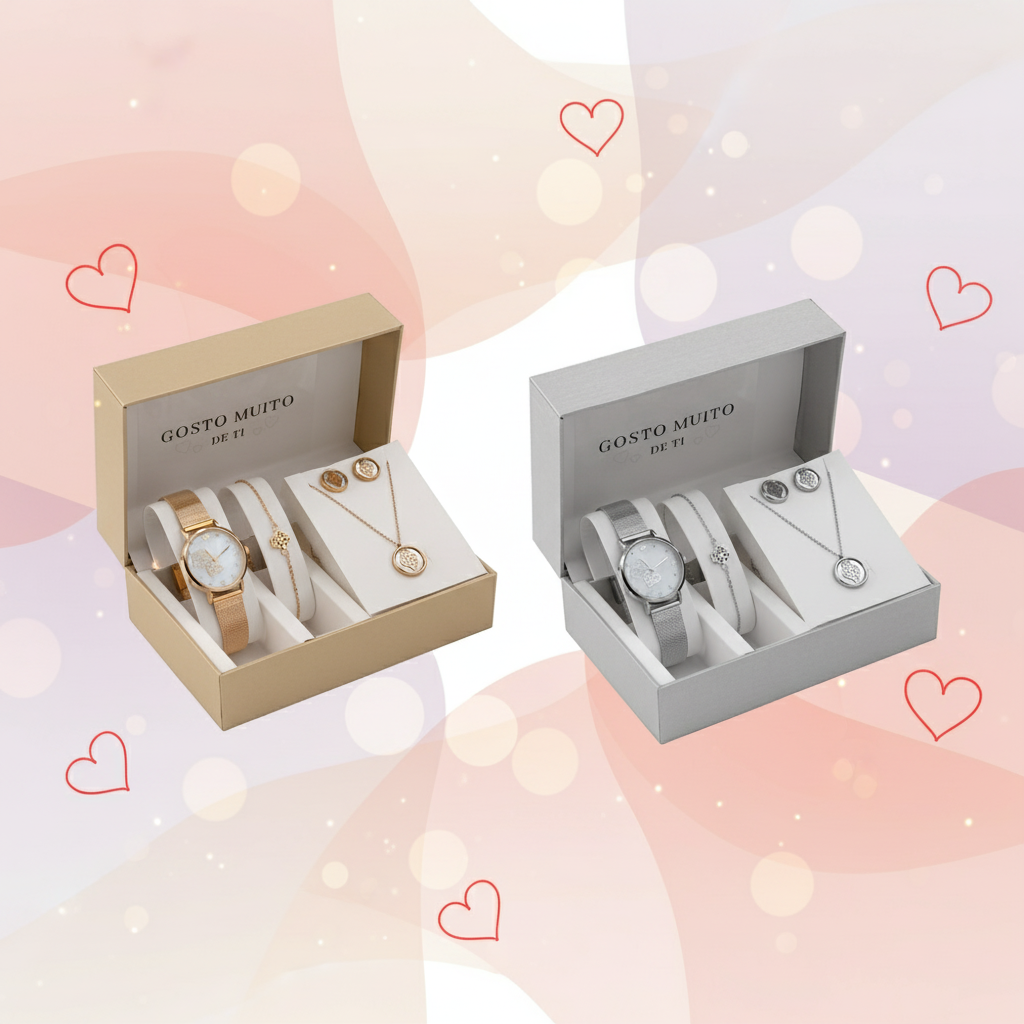 Banner Conjunto de jóias em aço - Gosto Muito de Ti - Coração de Viana 2