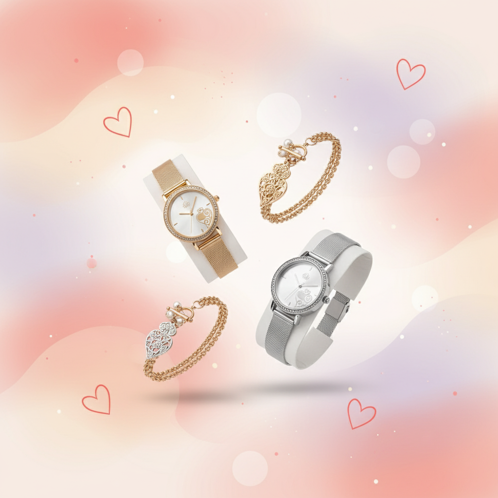 Banner Conjunto de jóias em aço - Gosto Muito de Ti - Coração de Viana