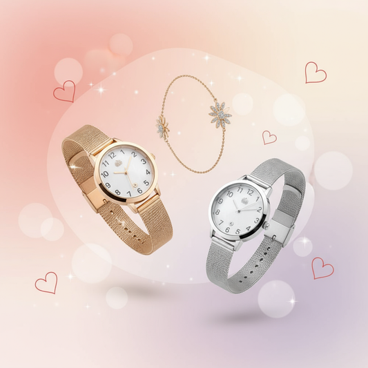 Banner Conjunto de jóias em aço - Gosto Muito de Ti - Flor com Zircónia